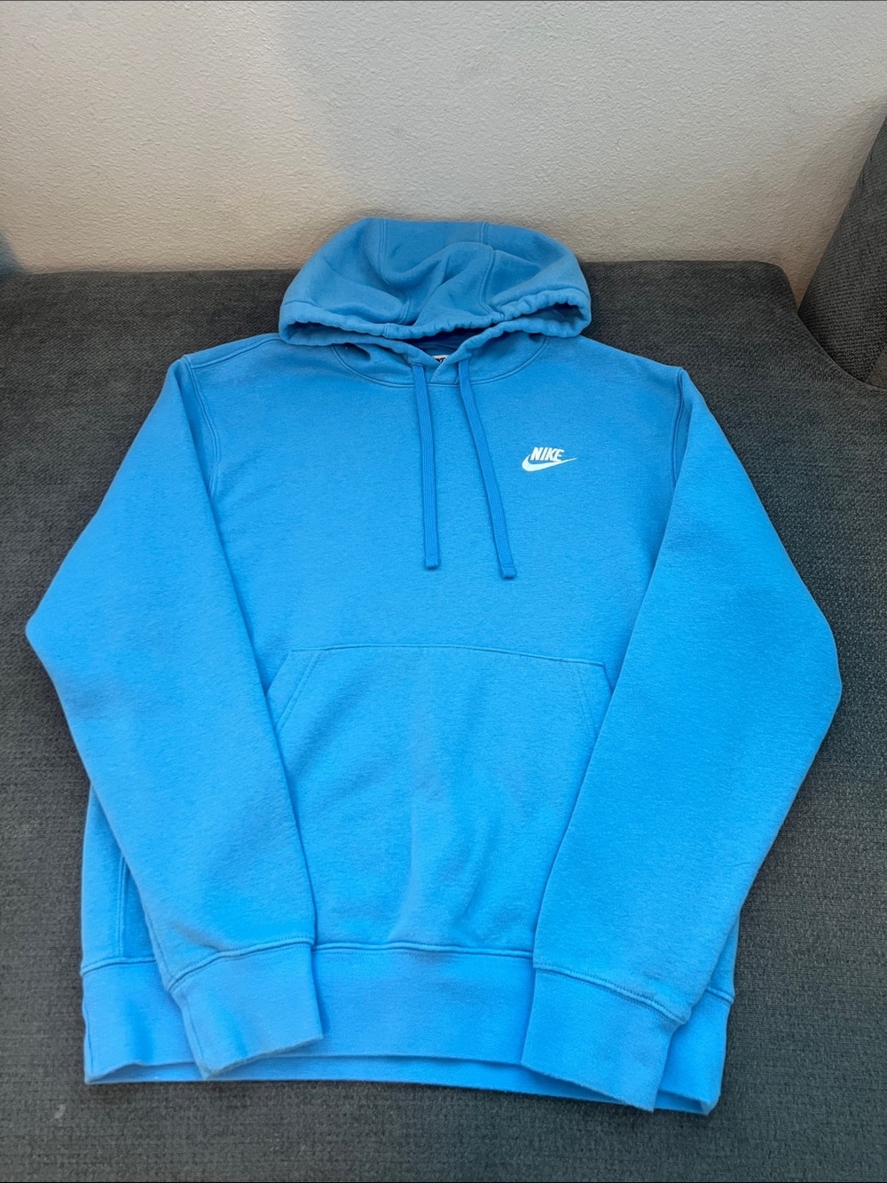 Nike Men's Bright Blue Pullover Hoodie with White Logo